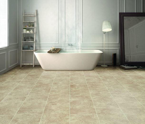 Steenlook pvc tegel langwerpig in badkamer