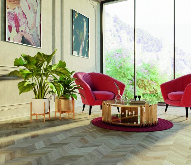 Woonkamer vloer patroon Hongaarse punt