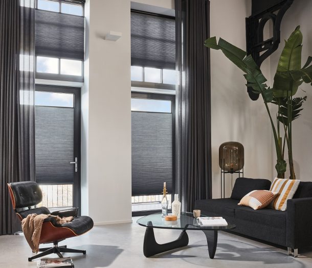 Duettes Luxaflex donker grijs woonkamer