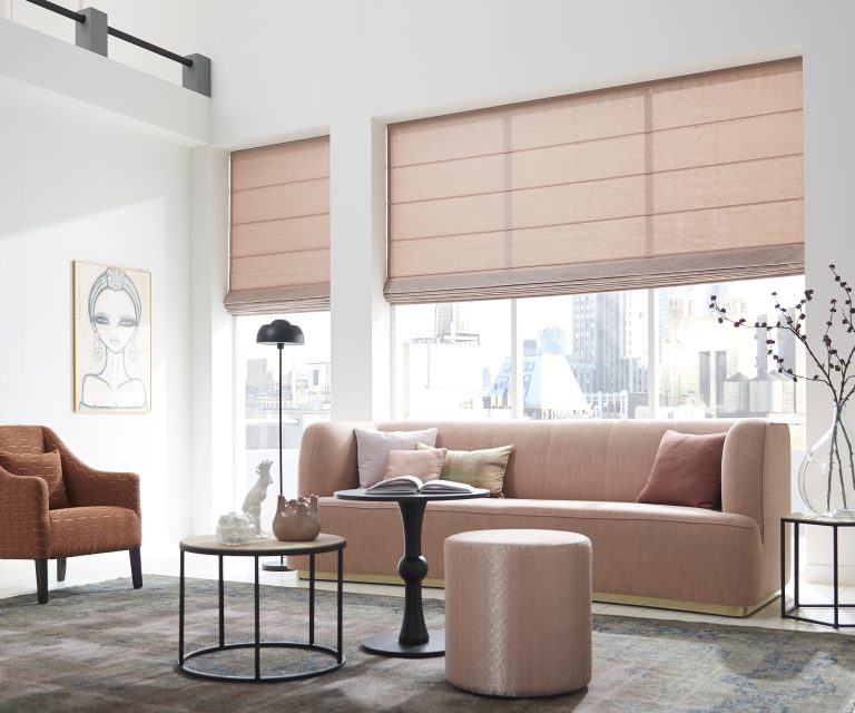 Vouwgordijn – Sunway – oranje – roze – woonkamer – liggend