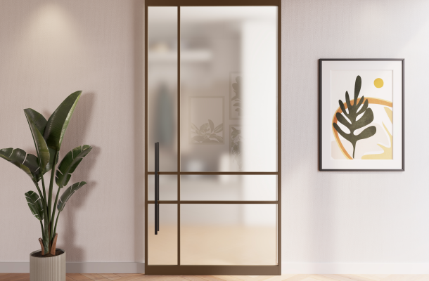 Enkele stalen schuifdeur.