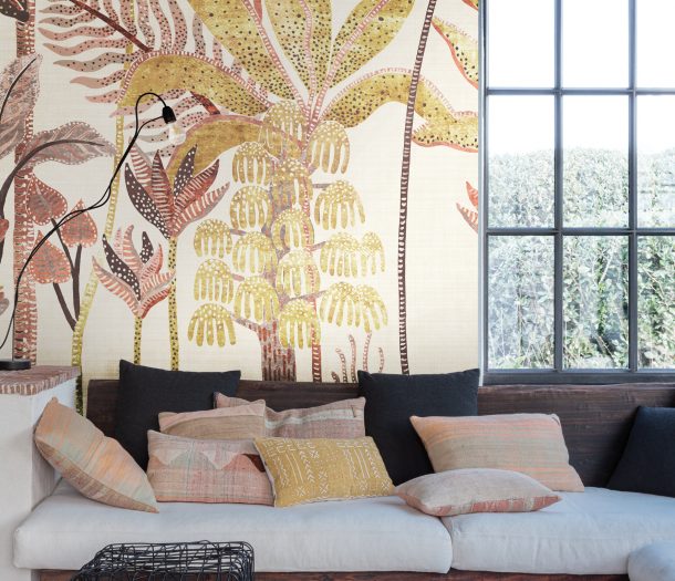 Behang bladeren woonkamer