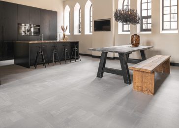 Vloer – pvc – therdex – steenlook – lichtgrijs – tegellook – keuken – vierkant