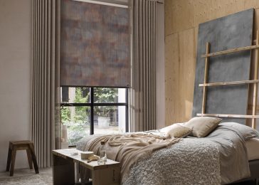 Gordijnen op maat en rolgordijn verduisterend combineren slaapkamer – Luxaflex