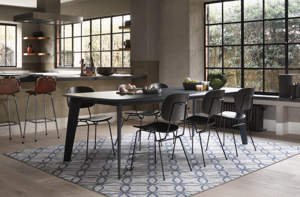 Karpet – Desso – Ex Nature – eetkamer – vierkant met patroon – sfeerfoto – liggend – kopie