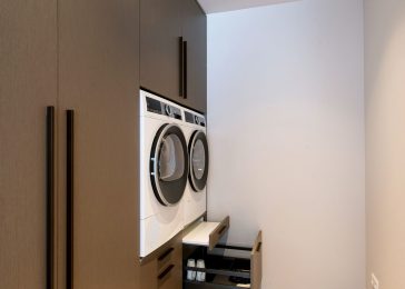 Wasmachinekast – Allure – berging – donker – bruin – hoog – lades – staand (2)